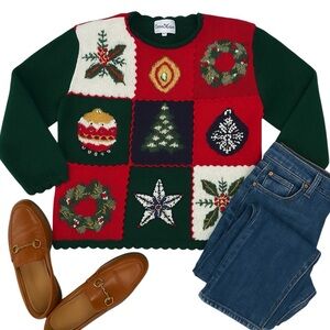 Carly St. Claire Vintage Ugly Christmas Sweater Women’s Large Beaded Knit in GUC